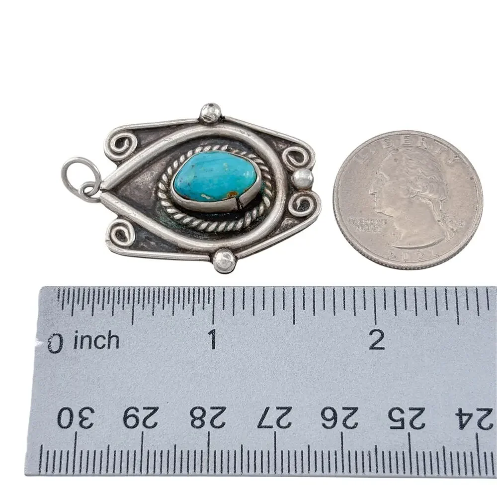 Vintage Sterling Silver 925 Turquoise Shadowbox Pendant